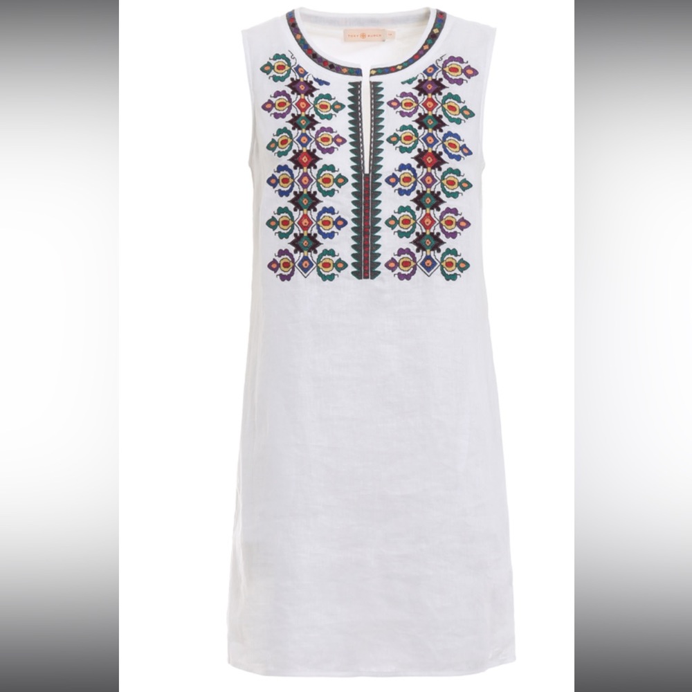 TORY BURCH Embroidered sleeveless linen dress Sz S - Picture 10 of 10